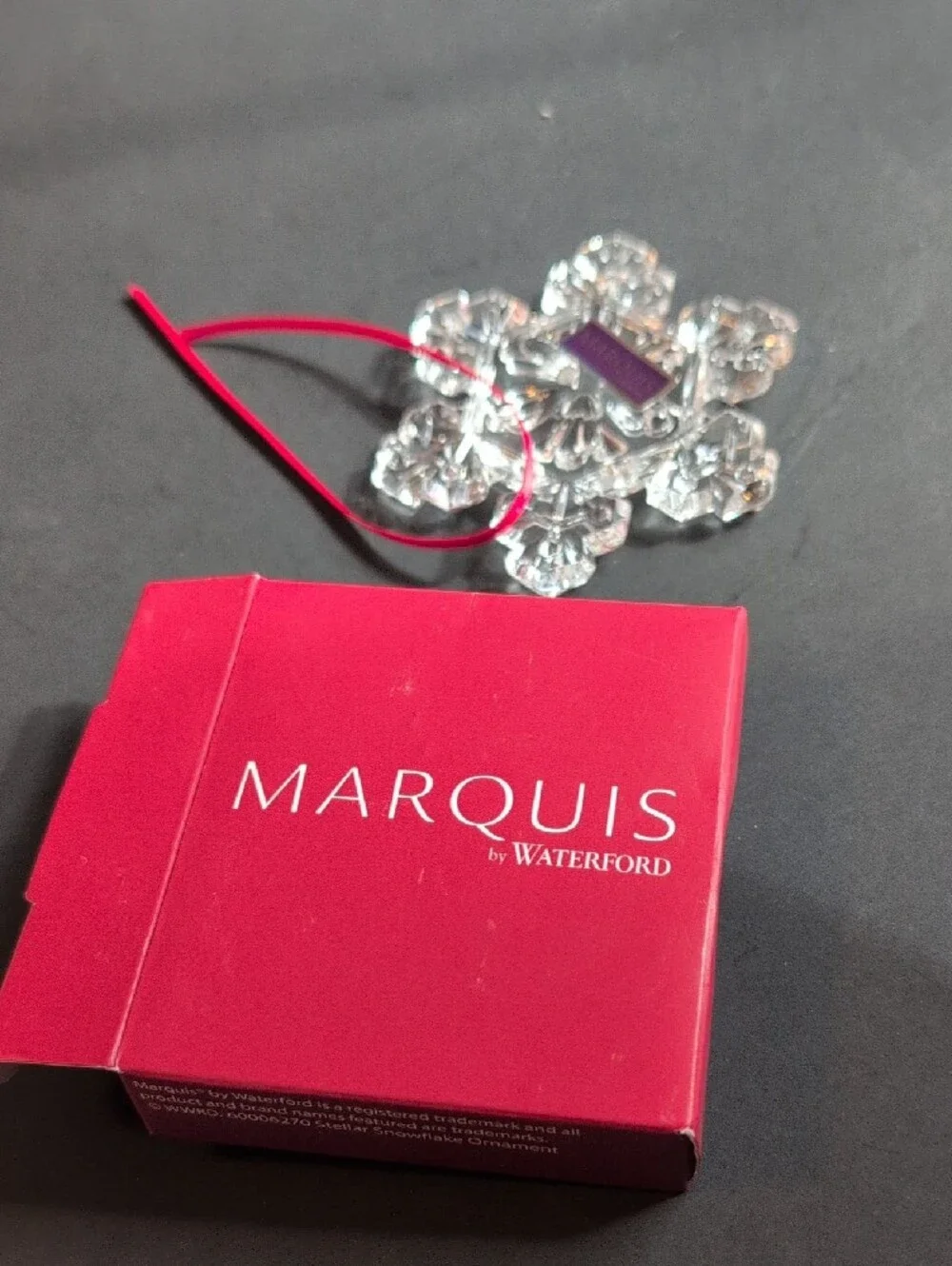 Marquis By Waterford Crystal Snowflake Ornament with Red Ribbon